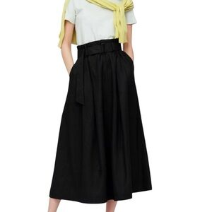 Uniqlo Linen Paper Bag Belted Skirt Size XS Black Midi Lagenlook Modern